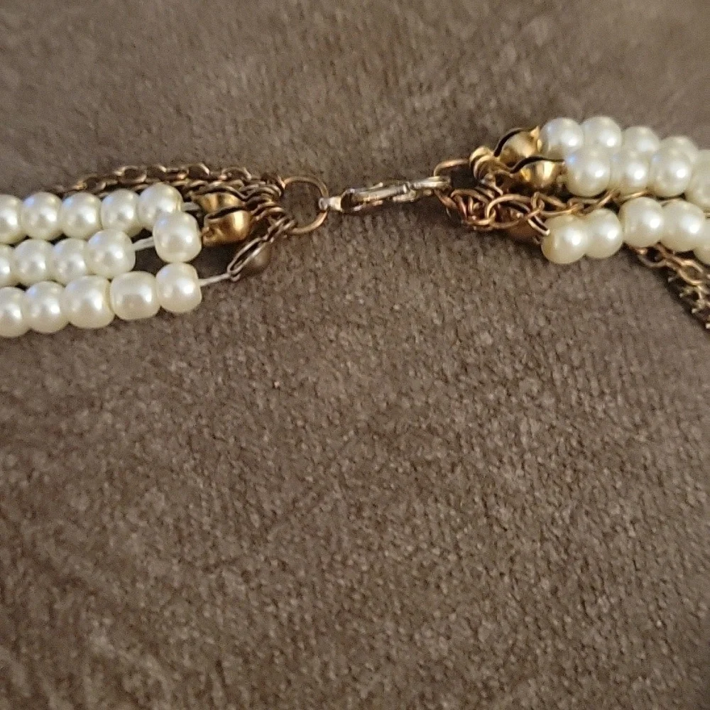 Y2k Glass Pearl Layered Chain Cross Heart Pendant Flapper Necklace
